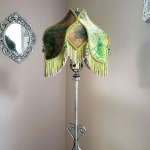 Handmade Fringed Lamp Shade with Beads, for Table Lamp
