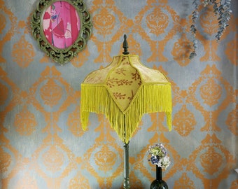 Chartreuse Yellow Velvet Boho Lampshade with Fringe