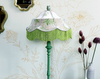 Velvet Lampshade with Green Leaf Pattern