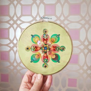 Beads and Sequins Embroidery Art on Light Sage Silk