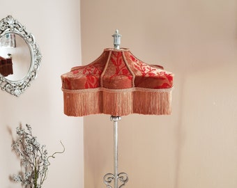 Copper and Red Velvet Patterned Lampshade - Eclectic Home Accent