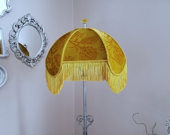 Mustard Gold Velvet Handmade Lampshade with Fringe.