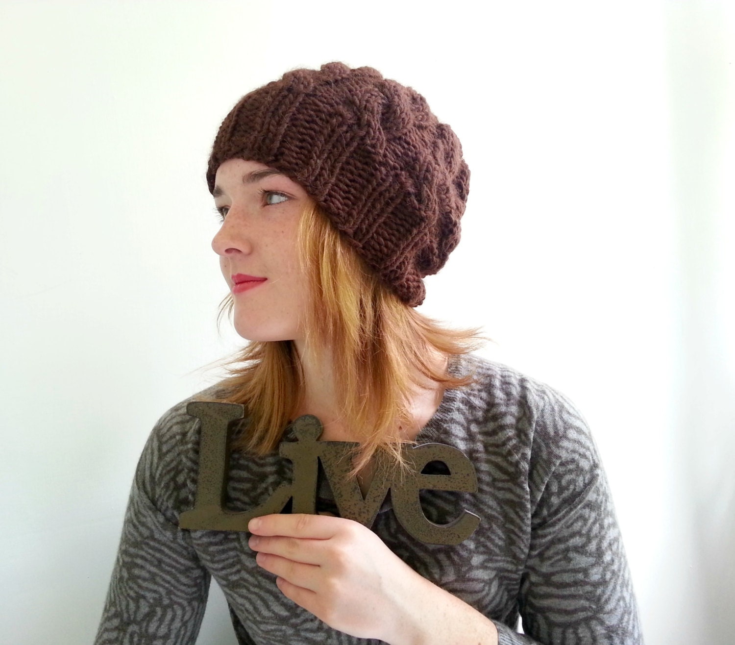 Chocolate Brown Cabled Hat - handmade out of baby alpaca yarn Fluff Double Knit Baby Alpaca Hat | Luxury Winter Beanie  main image 4