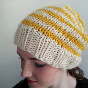 Handknit Hat in Alpaca and Wool. Yellow and Cream Stripes. image 3