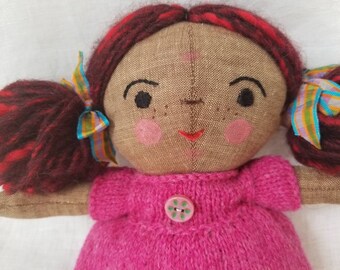 Handmade cloth doll, fabric doll, linen doll, girl doll, heirloom doll.