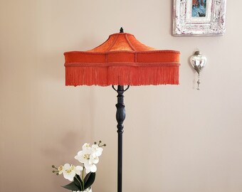 Tomato Red Velvet Fringed Lampshade - Sophisticated and Eclectic Home Accent