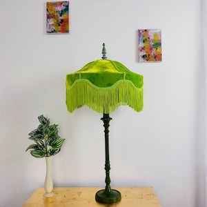 Lime Green Velvet Lampshade with Matching Fringe