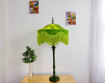 Lime Green Velvet Lampshade with Matching Fringe