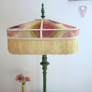 Fringed Lampshade in Velvet with Retro Pattern
