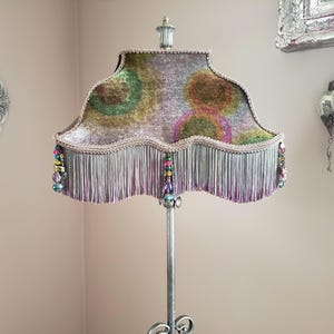 Retro Velvet Lampshade with Fringe and Beads