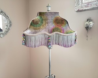 Retro Velvet Lampshade with Fringe and Beads