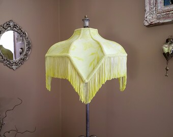 Lemon Yellow Velvet Boho Lampshade with Fringe