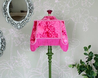 Hot Pink Velvet Handmade Lampshade with Fringe