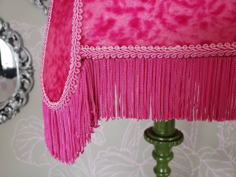 Hot Pink Velvet Handmade Lampshade With Fringe Etsy