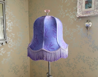 Handmade Purple Velvet Lampshade with Fringe. Mid-Century Inspired.