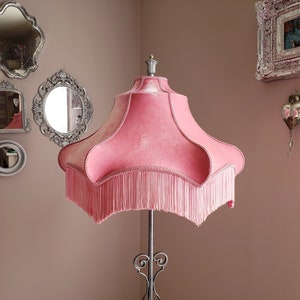 Fringed Lampshade in Pink Velvet, for Floor Lamp