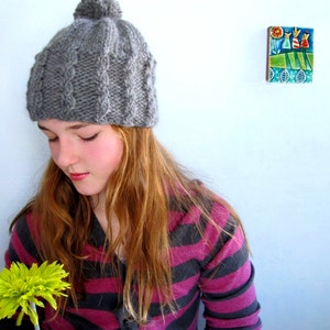Gray Handknit Hat in Alpaca and Wool