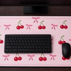 Podkładka na biurko z motywem kokardy wiśniowej, różoworóżowa dziewczęca mysz, dekoracja do akademika w stylu kawaii, duża podkładka