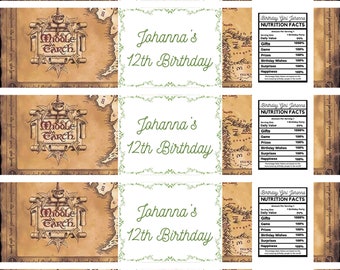 Custom Birthday Water Bottle Wrapper: Middle Earth Party Favor