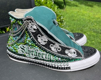 Slytherin Harry Potter Custom Bling High Top UNBRANDED "Converse" Canvas Shoes Unisex Personalize