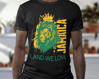 Children's Unisex Cotton Jamaican Lion Black, Green, Gold/Yellow Shirt