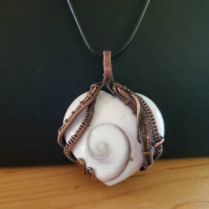 Copper Wire Woven Eye of Shiva Shell Heart Pendant on an Adjustable Cord 18-20 Inch Necklace by Sapphireskies
