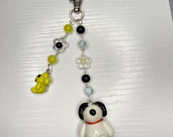 Polymer Clay Snoopy Keychain / Phonecharm. Beaded Keychain