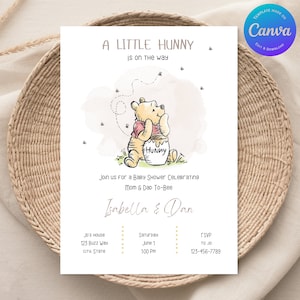 Pooh Baby Shower Einladungsvorlage für Jungen oder Mädchen Download