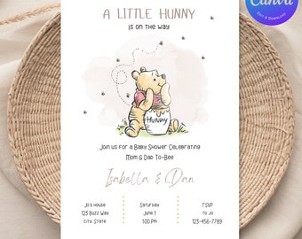 Pooh Baby Shower Invitation Template for Boy or Girl Download