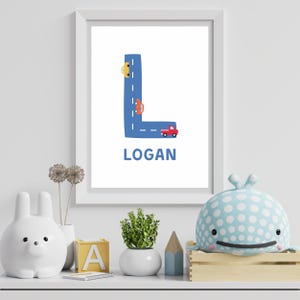 Personalized Initial Car Truck Art Print: Nursery Kids Room (Digital Download)