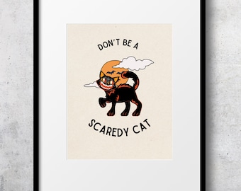 Retro Halloween Black Cat Art Printable (Digital Download)