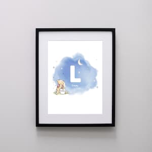 Impresión artística personalizada con el nombre de la luna y las estrellas de Winnie the Pooh, monograma de letras, impresión digital, impresión de 8 x 10 para habitación de niños o guardería