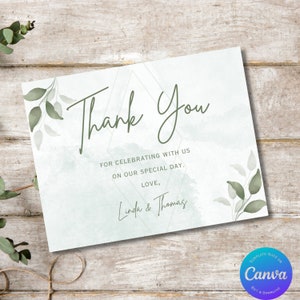 Modèle modifiable de cartes postales de remerciement pour mariage minimaliste de verdure