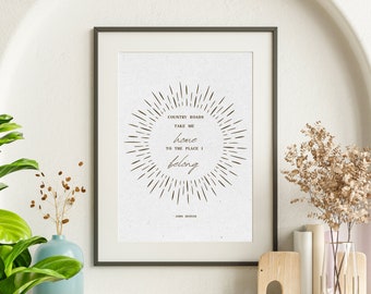 Country Roads Art Print: John Denver Lyrics (Digital Download)