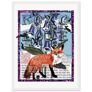 Stampa di volpe e digitale. Carta opaca d'archivio con cornice in legno, 30x40 cm. Regalo per gli amanti del giardino e degli animali. Stravagante e divertente.