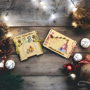 Tarjeta de regalo de madera / reutilizable / cumplidor de deseos / embalaje de dinero o vale