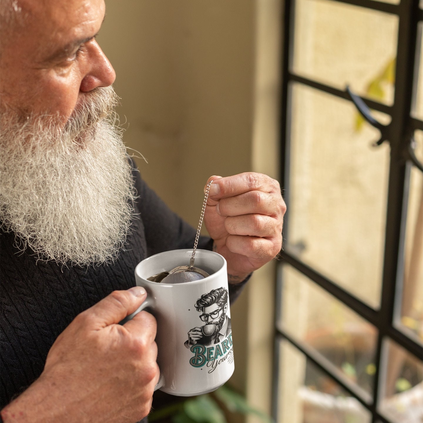 Beard Cool Funny Coffee Mug - 11 Oz Ceramic Cup With 'Man With The Beard' Design Both Sides