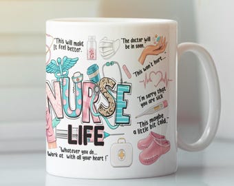 Coffee Mug, Nurse Medical Themed Gift Hospital Staff, Ceramic Cup 11oz 15oz, Doctor Appreciation, Healthcare Worker Present, RN Thank You