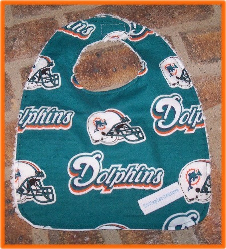 Custom boutique Cutiepies Couture Miami dolphin and heat bib with chenille New image 1