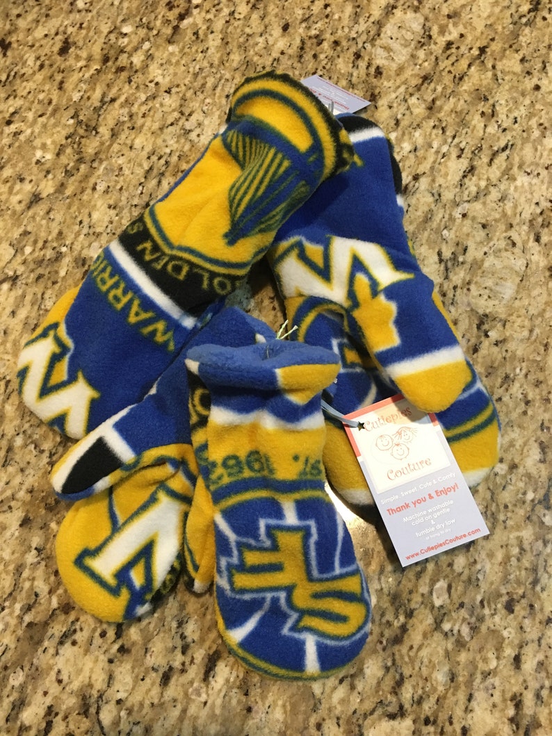 Custom fleece Golden state warriors basketball fleece mittens all sizes image 1