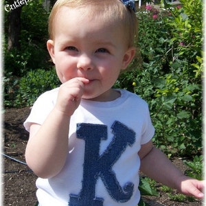 Custom Denim fray initial tee custom sizes NB-6-7 boys and girls image 2