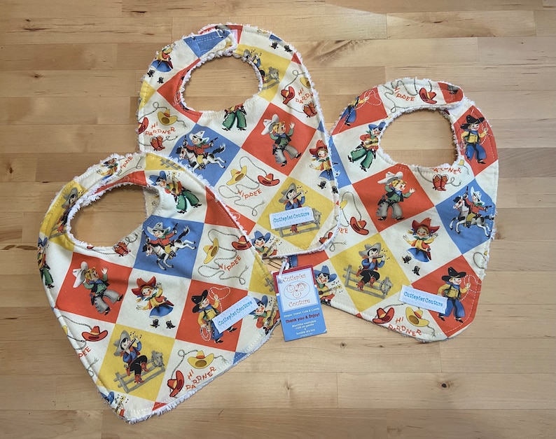 Custom boutique Cutiepies Couture retro cowboy bib with chenille New image 2