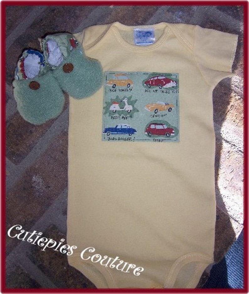 Cutiepies Couture Custom Boutique Boys Fleece Cars top and shoes 9m set image 1