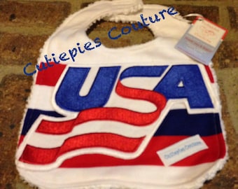 Custom boutique Cutiepies Couture One of a kind USA hockey bib with chenille New