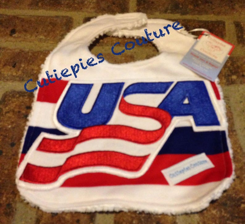 Benutzerdefinierte Boutique Cutiepies Couture eines eine Art USA Hockey Lätzchen mit Chenille neu Bild 1