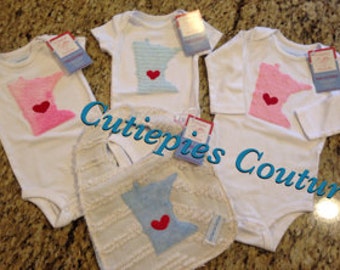 Cutiepies Custom chenille or minky MN Love bodysuit top - 0/3m-18m