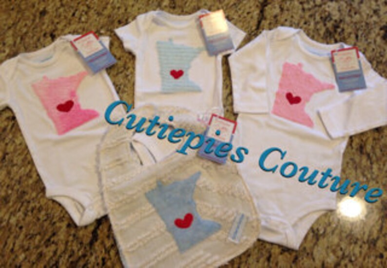 Cutiepies Custom chenille or minky MN Love bodysuit top 0/3m-18m image 1