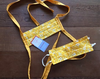 New comfort mask set of 2 USA Yellow tropical flowers  reversible tie and elastic