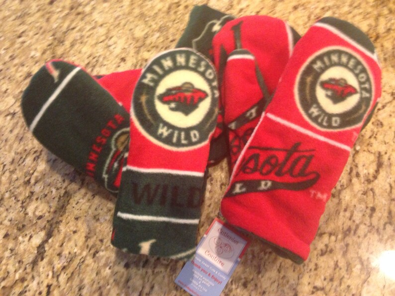 Custom fleece Minnesota wild hockey fleece mittens all sizes toddler adult image 1