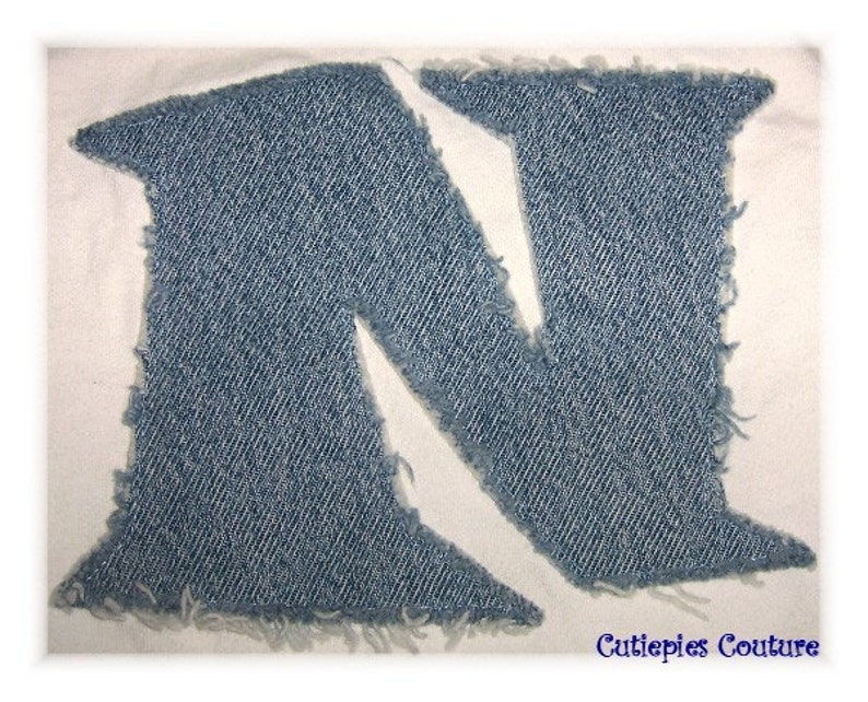 Custom Denim fray initial tee custom sizes NB-6-7 boys and girls image 3